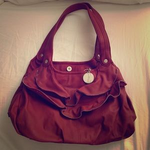 Red Elle Shoulder Bag with beaded ruffle